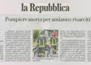 Articolo La Repubblica del 21 gennaio, risarcimento amianto pompiere